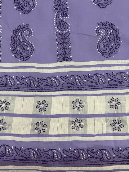 Lucknowi Chikankari Unstitched Purple Cotton Kurta-Bottom-Dupatta Fabric-U30003