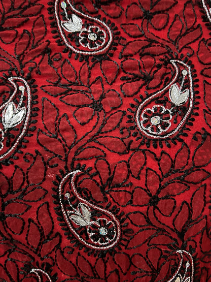 Lucknowi Chikankari Unstitched Red Georgette Kurta Fabric-PG100020