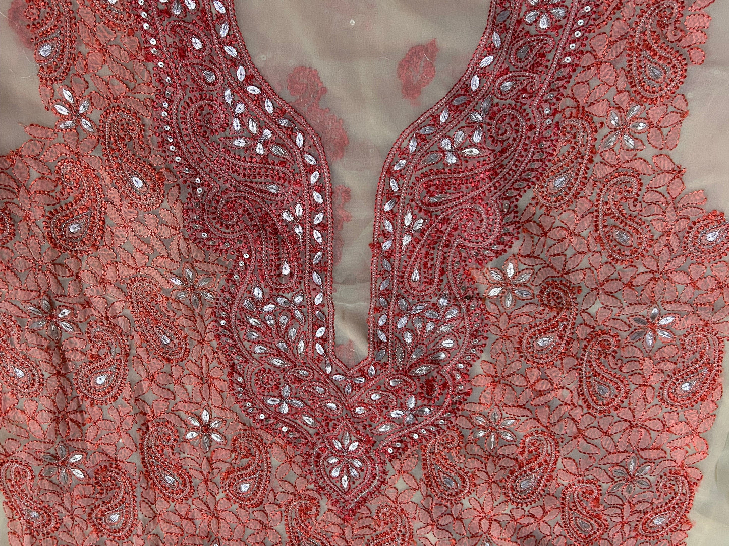 Lucknowi Chikankari Unstitched Fawn Georgette Kurta Fabric-PG100021