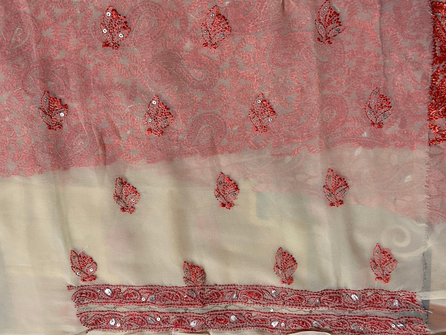 Lucknowi Chikankari Unstitched Fawn Georgette Kurta Fabric-PG100021