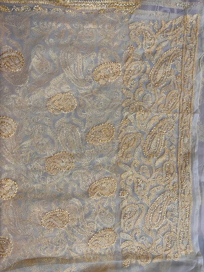 Lucknowi Chikankari Unstitched Yellow Georgette Kurta Fabric-U10010