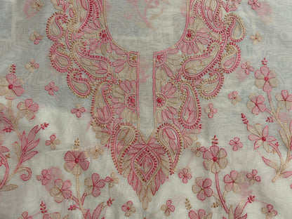 Lucknowi Chikankari Unstitched Cream Chanderi Kurta Fabric-U10023