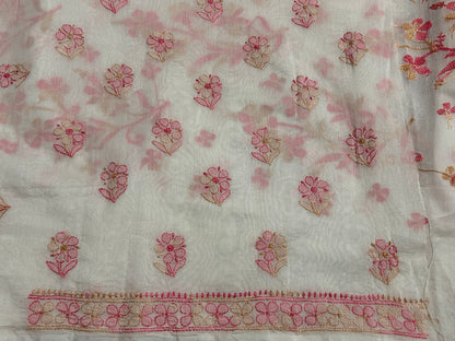 Lucknowi Chikankari Unstitched Cream Chanderi Kurta Fabric-U10023