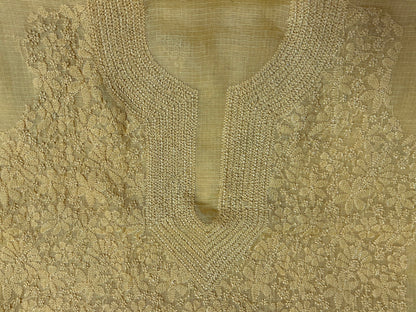 Lucknowi Chikankari Unstitched Yellow Kota Kurta Fabric-PG100024