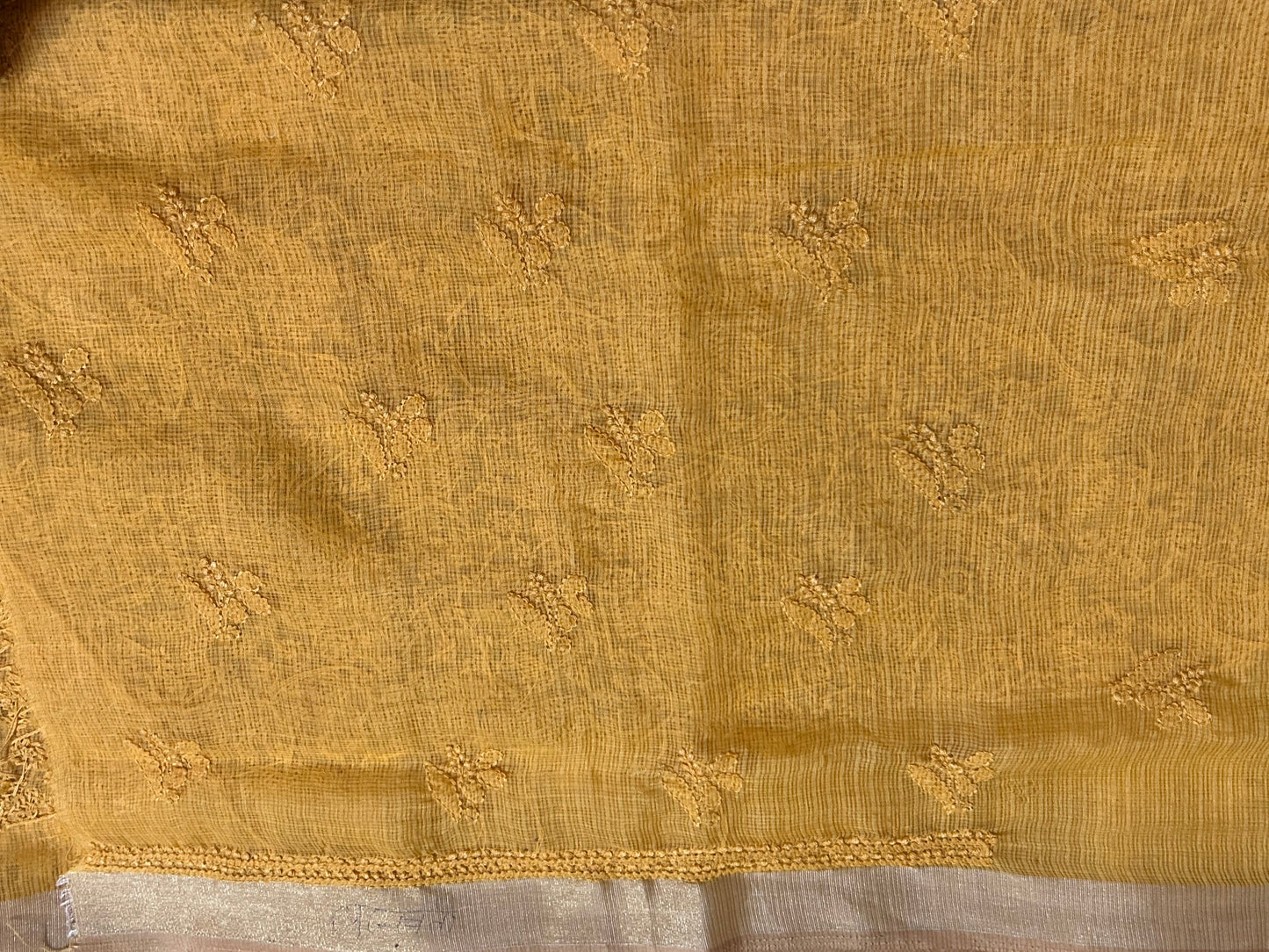 Lucknowi Chikankari Unstitched Yellow Kota Kurta Fabric-PG100024