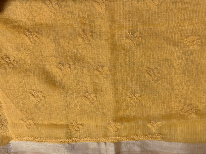 Lucknowi Chikankari Unstitched Yellow Kota Kurta Fabric-PG100024