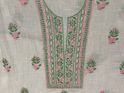 Lucknowi Chikankari Unstitched White Slub Cotton Kurta Fabric-U10013