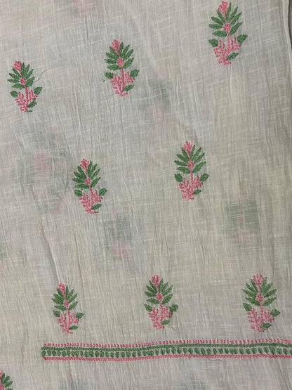 Lucknowi Chikankari Unstitched White Slub Cotton Kurta Fabric-U10013