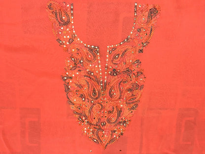 Lucknowi Chikankari Unstitched Peach Viscose Kurta Fabric-U10020