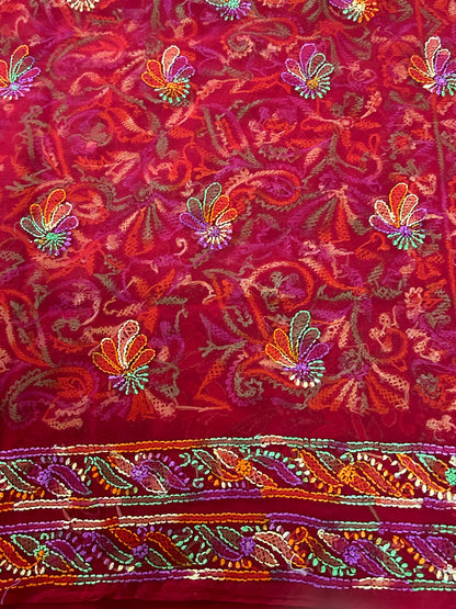 Lucknowi Chikankari Unstitched Red Georgette Kurta Fabric-U10024
