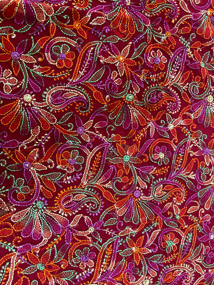 Lucknowi Chikankari Unstitched Red Georgette Kurta Fabric-U10024