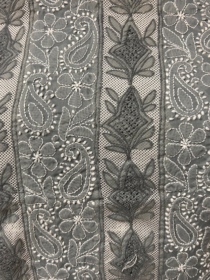 Lucknowi Chikankari Unstitched Grey Cotton Kurta Fabric-U10025
