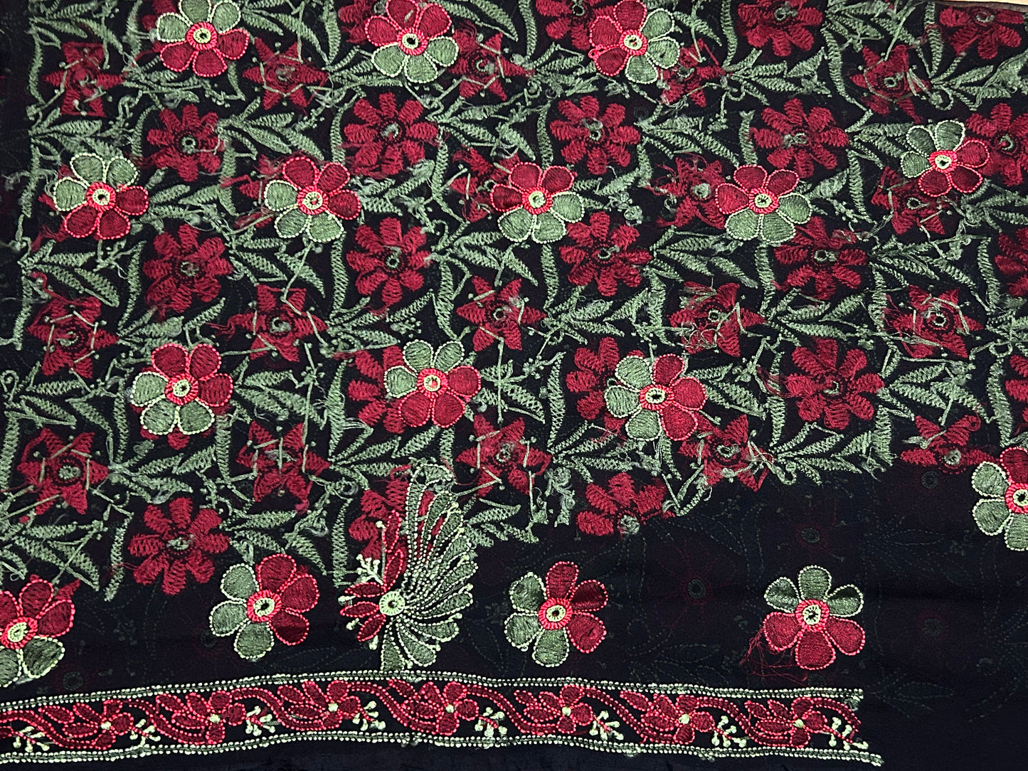 Lucknowi Chikankari Unstitched Black Georgette Kurta Fabric-PG100033