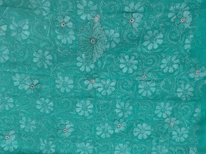 Lucknowi Chikankari Unstitched Green Georgette Unstitched Kurta Fabric-PG100034