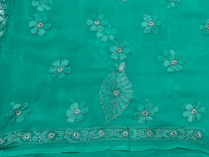 Lucknowi Chikankari Unstitched Green Georgette Unstitched Kurta Fabric-PG100034