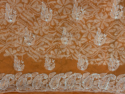 Lucknowi Chikankari Unstitched Orange Georgette Kurta Fabric-PG100045