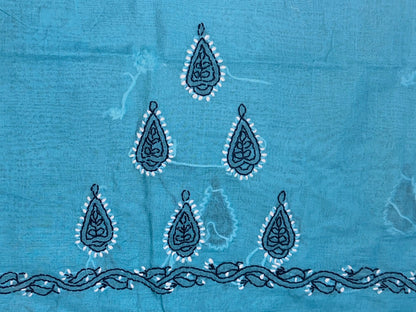 Lucknowi Chikankari Unstitched Blue Cotton Kurta-Bottom-Dupatta Fabric-U30002