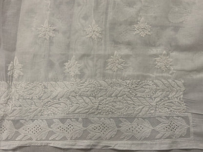 Lucknowi Chikankari Unstitched White Cotton Kurta Fabric-U10011