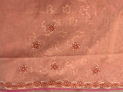 Lucknowi Chikankari Unstitched Pink Cotton Kurta-Bottom-Dupatta Fabric-U30017