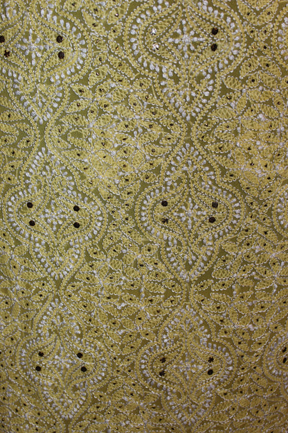 Lucknowi Chikankari Unstitched Yellow Georgette Kurta Fabric-PG100001