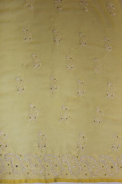 Lucknowi Chikankari Unstitched Yellow Georgette Kurta Fabric-PG100001