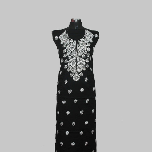 Lucknowi Chikankari Unstitched Black Cotton Kurta-Bottom Fabric-U20013