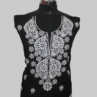 Lucknowi Chikankari Unstitched Black Cotton Kurta-Bottom Fabric-U20013