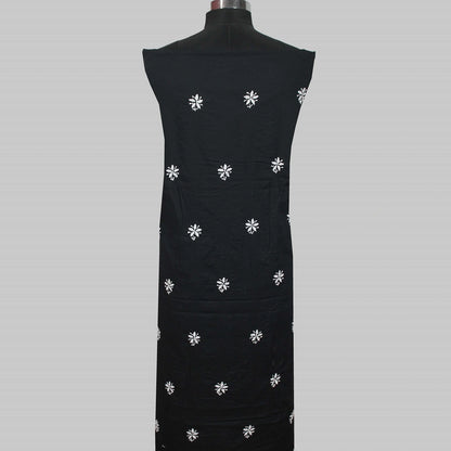 Lucknowi Chikankari Unstitched Black Cotton Kurta-Bottom Fabric-U20013