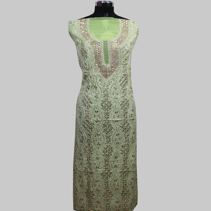 Lucknowi Chikankari Unstitched Green Georgette Kurta Fabric-PG100003