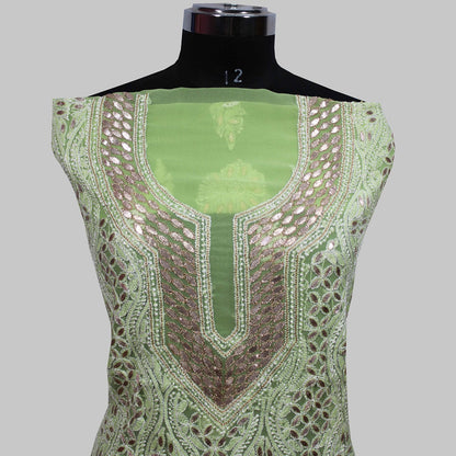 Lucknowi Chikankari Unstitched Green Georgette Kurta Fabric-PG100003