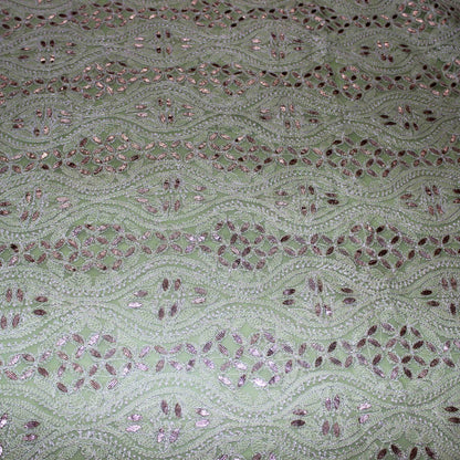 Lucknowi Chikankari Unstitched Green Georgette Kurta Fabric-PG100003