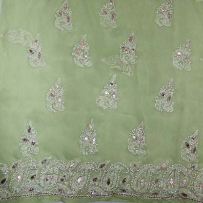 Lucknowi Chikankari Unstitched Green Georgette Kurta Fabric-PG100003