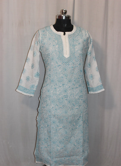 Lucknowi Chikankari White 'Ujaala' Cotton Kurti-K50002