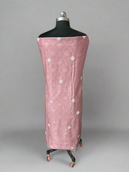 Lucknowi Chikankari Unstitched Pastel Pink Chanderi Kurta-Dupatta Fabric-PG400045