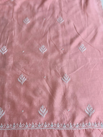 Lucknowi Chikankari Unstitched Peach Chanderi Kurta-Dupatta Fabric-PG400046