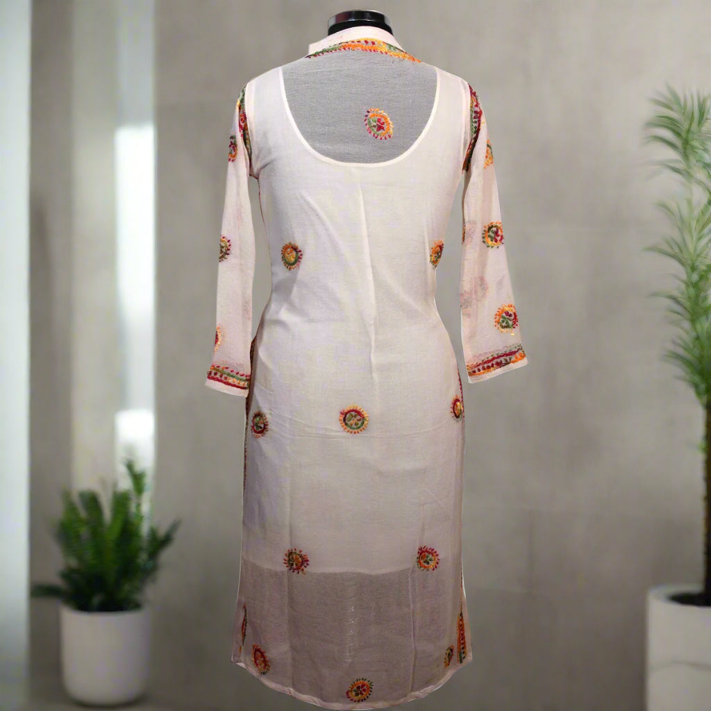 Lucknowi Chikankari Peach georgette Kurta Dupatta-KD00001