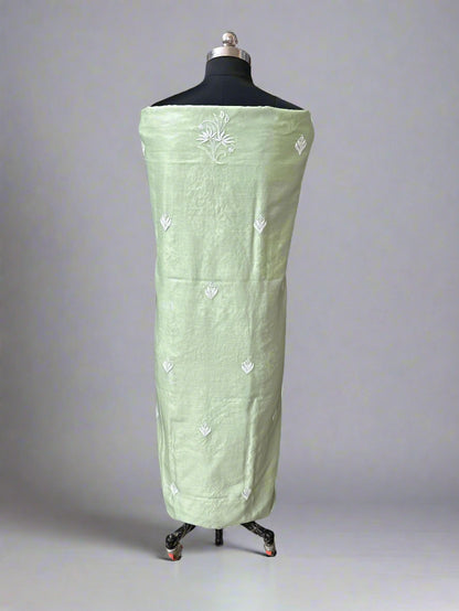 Lucknowi Chikankari Unstitched Green Chanderi Kurta-Dupatta Fabric-PG400049