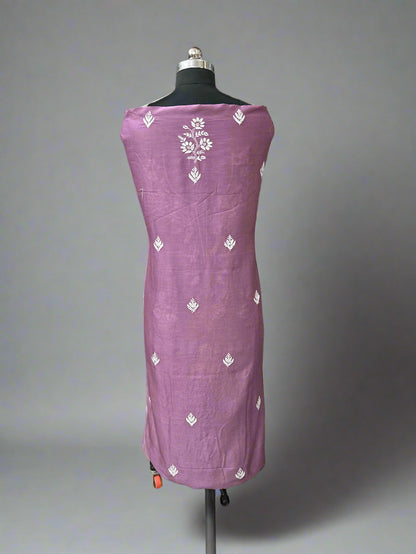 Lucknowi Chikankari Unstitched Mauve Chanderi Kurta-Dupatta Fabric-PG400051