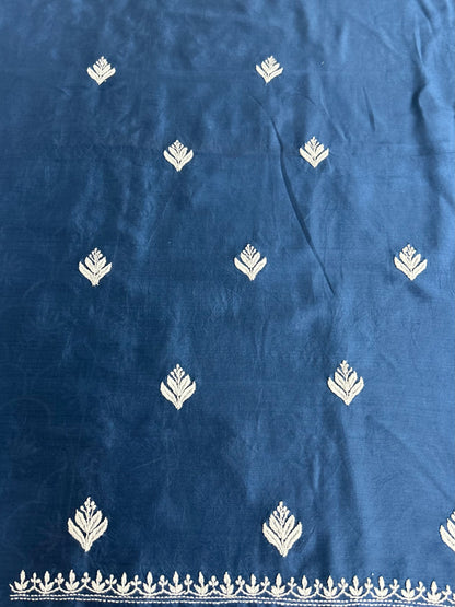 Lucknowi Chikankari Unstitched Blue Chanderi Kurta-Dupatta Fabric-PG400055