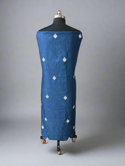 Lucknowi Chikankari Unstitched Blue Chanderi Kurta-Dupatta Fabric-PG400055