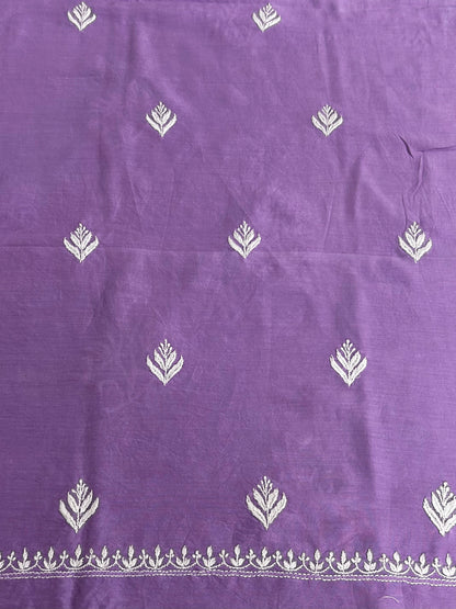 Lucknowi Chikankari Unstitched Purple Chanderi Kurta-Dupatta Fabric-PG400057