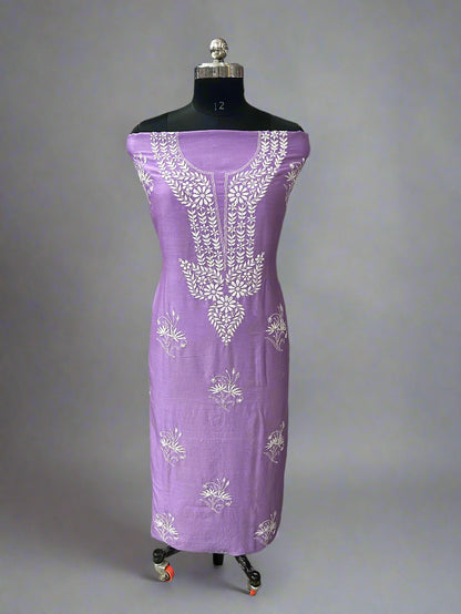 Lucknowi Chikankari Unstitched Purple Chanderi Kurta-Dupatta Fabric-PG400057