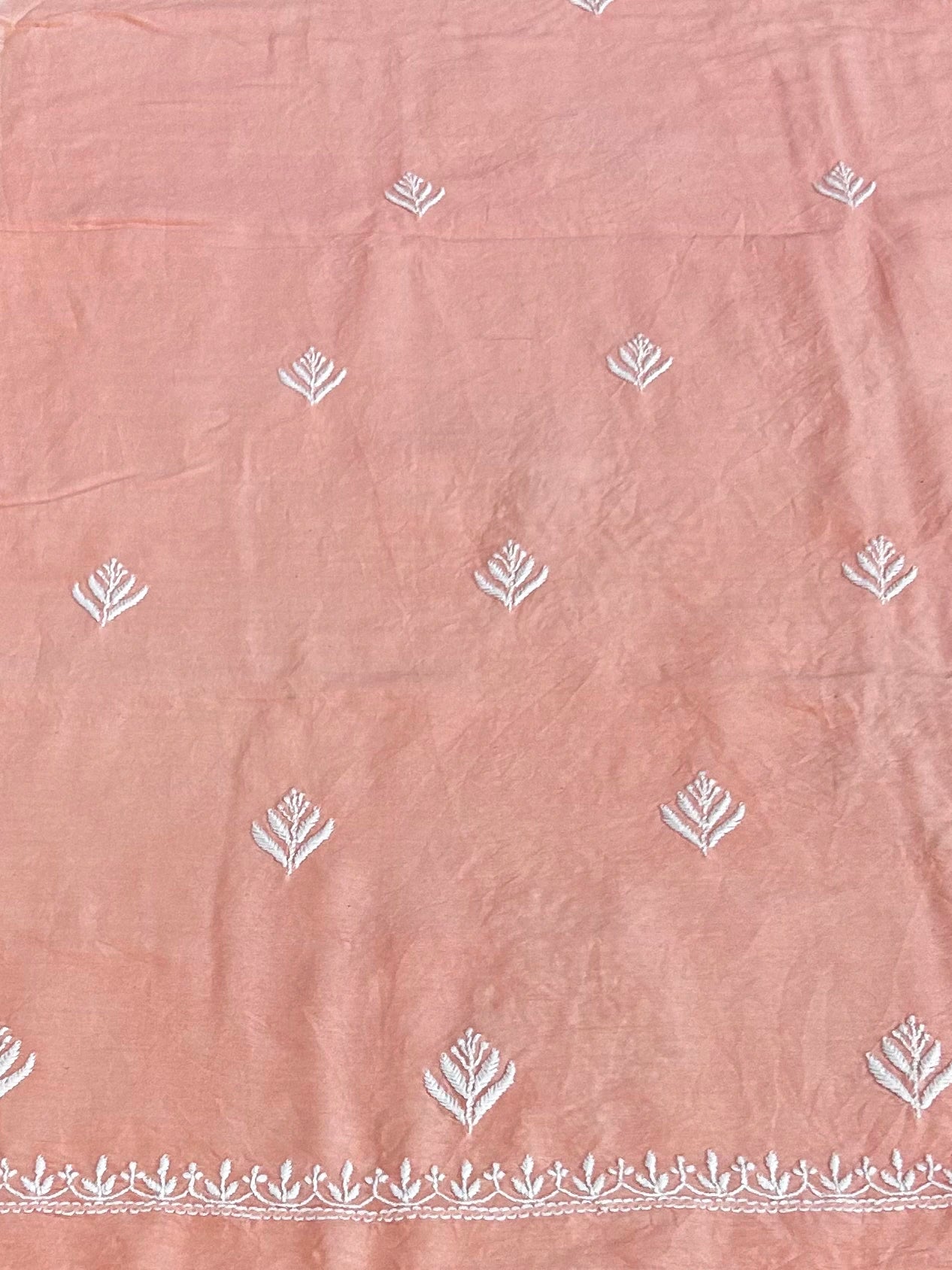 Lucknowi Chikankari Unstitched Peach Chanderi Kurta-Dupatta Fabric-PG400060