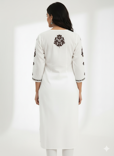 Lucknowi Chikankari White Chanderi Kurti-K000183