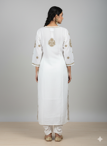 Lucknowi Chikankari White Chanderi Kurti-K50081