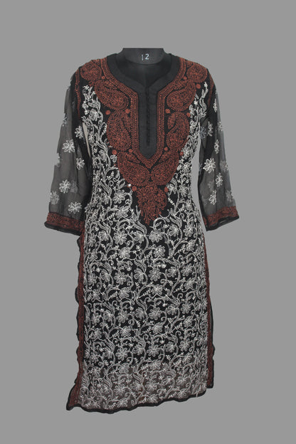 Lucknowi Chikankari Black 'Siah' Georgette Kurti-K40042