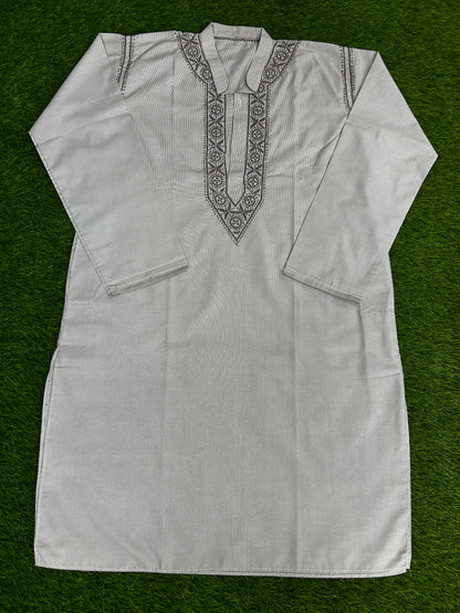 Lucknowi Chikankari Striped Off-White 'Ujaala' Rayon Gents Kurta-GK00020