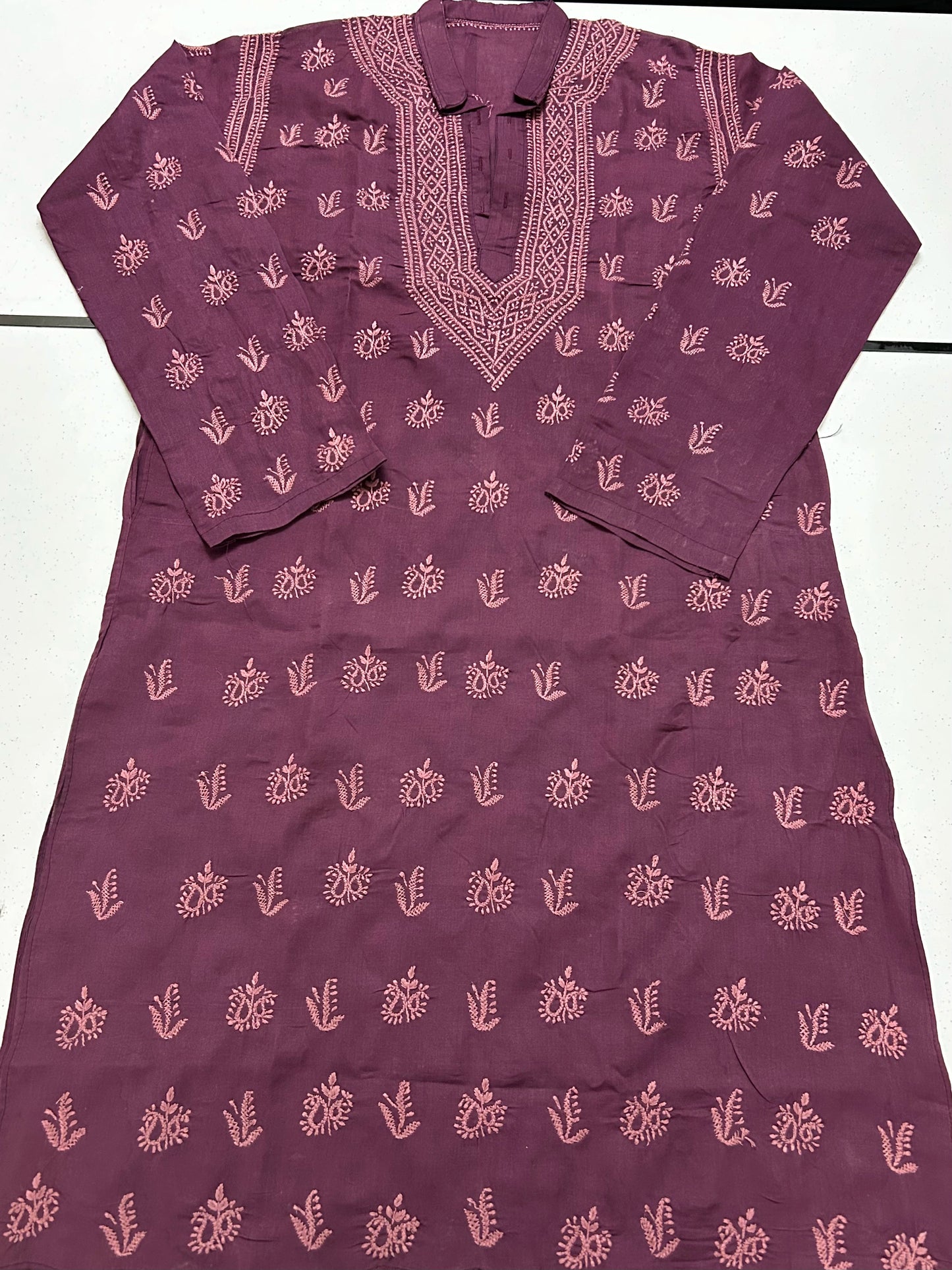 Lucknowi Chikankari Mauve 'Jamuni' Cotton Gents Kurta-GK00004