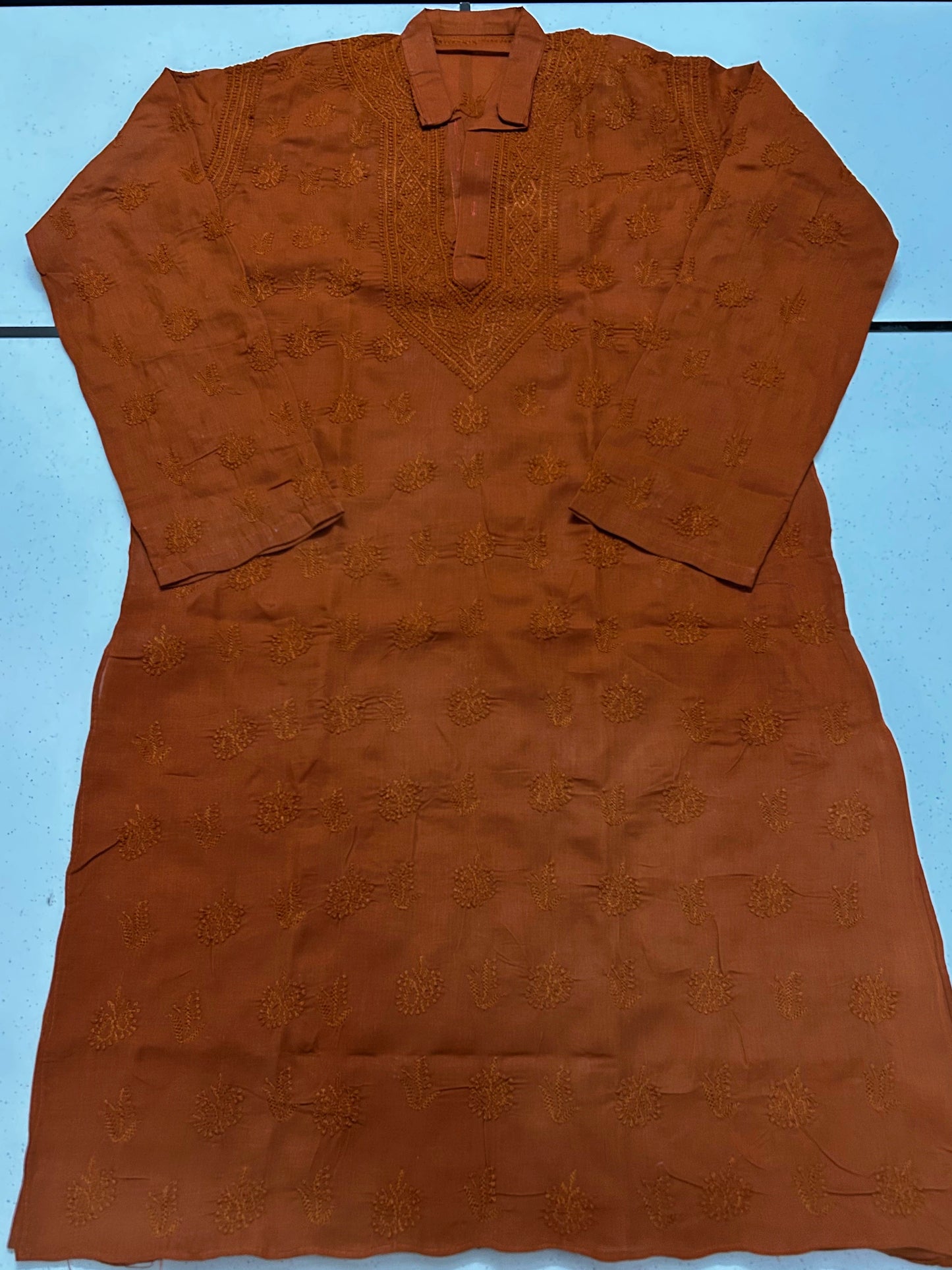 Lucknowi Chikankari Orange 'Narangi' Cotton Gents Kurta-GK00001