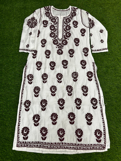 Lucknowi Chikankari White 'Ujaala' Chanderi Kurti-K000193